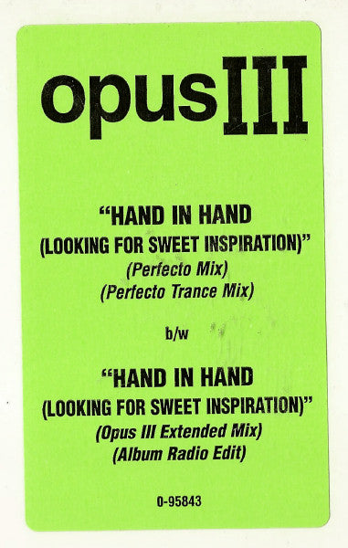 Opus III : Hand In Hand (Looking For Sweet Inspiration) (12", Promo)