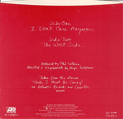 Phil Collins : I Don't Care Anymore (7", Single, Spe)