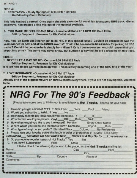 Various : NRG For The 90's Volume 1 (12", Promo)