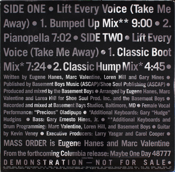 Mass Order : Lift Every Voice (Take Me Away) (12", Promo)