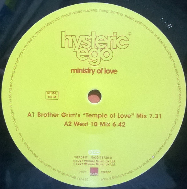 Hysteric Ego : Ministry Of Love (12")