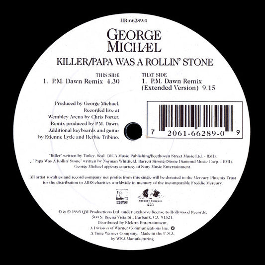 George Michael : Killer / Papa Was A Rollin' Stone (The Remixes) (12")