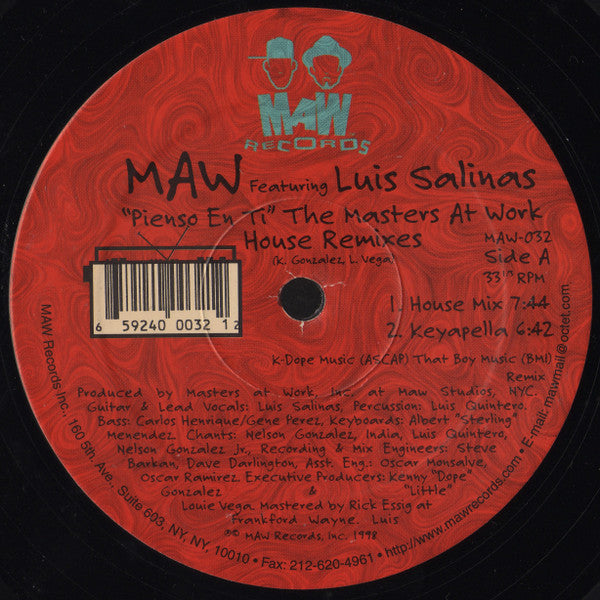 MAW* Featuring Luis Salinas : Pienso En Ti (I Think Of You) (House Remixes) (12")