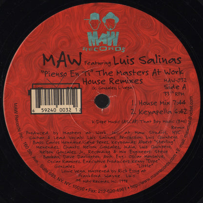 MAW* Featuring Luis Salinas : Pienso En Ti (I Think Of You) (House Remixes) (12")