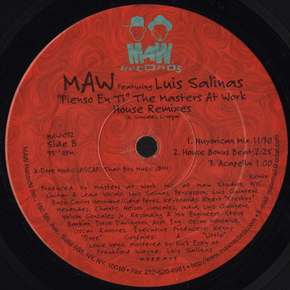 MAW* Featuring Luis Salinas : Pienso En Ti (I Think Of You) (House Remixes) (12")