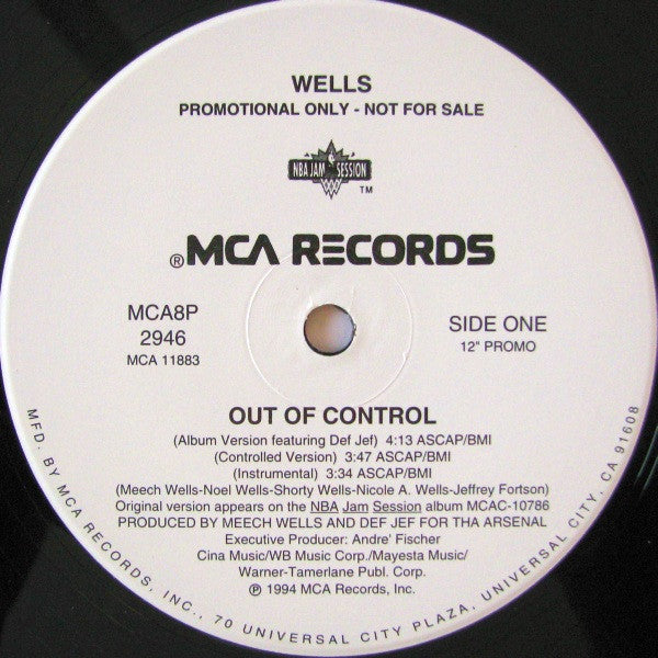 Wells (2) : Out Of Control (12", Promo)