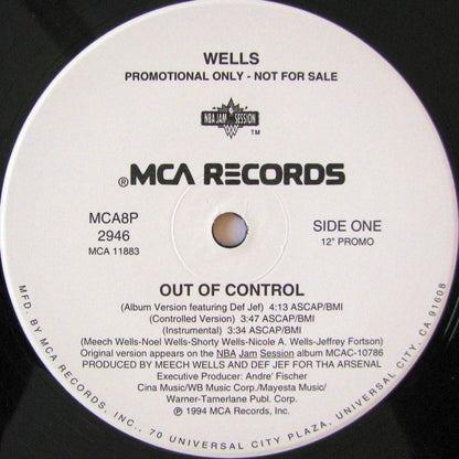 Wells (2) : Out Of Control (12", Promo)