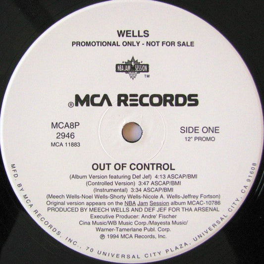 Wells (2) : Out Of Control (12", Promo)