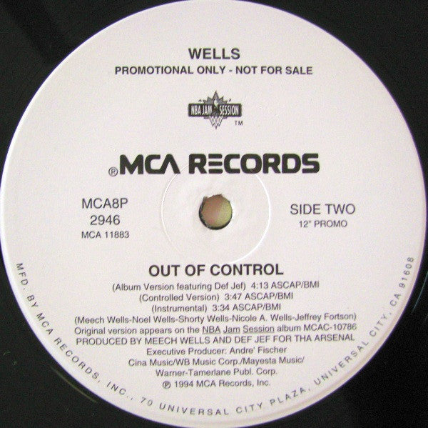 Wells (2) : Out Of Control (12", Promo)