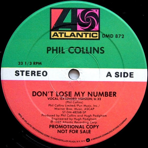 Phil Collins : Don't Lose My Number (12", Promo, SP )