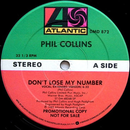 Phil Collins : Don't Lose My Number (12", Promo, SP )