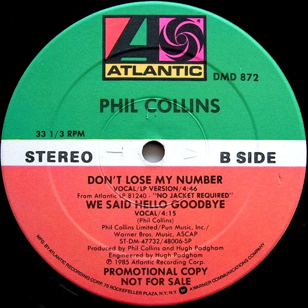 Phil Collins : Don't Lose My Number (12", Promo, SP )