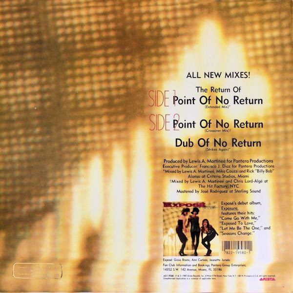 Exposé : Point Of No Return (All New Mixes!) (12", Promo)