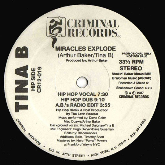 Tina B : Miracles Explode (12", Promo)