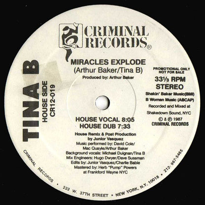 Tina B : Miracles Explode (12", Promo)