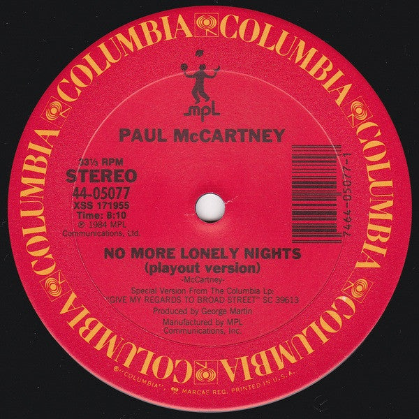 Paul McCartney : No More Lonely Nights (12", Maxi, Car)