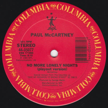 Paul McCartney : No More Lonely Nights (12", Maxi, Car)