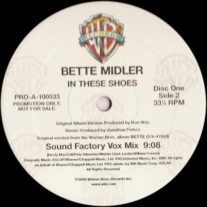 Bette Midler : In These Shoes (Remixes By Jonathan Peters) (2x12", Promo)