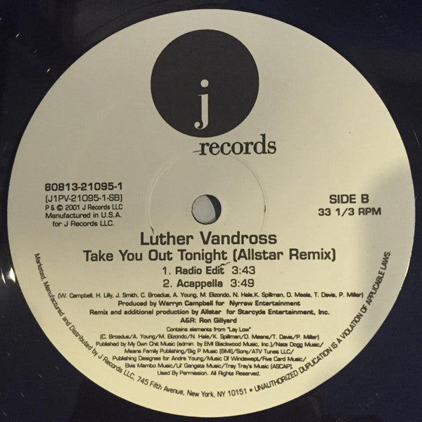 Luther Vandross : Take You Out Tonight (Allstar Remix) (12", Single)