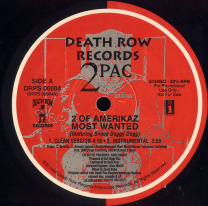 2Pac Featuring Snoop Doggy Dogg* : 2 Of Amerikaz Most Wanted (12", Single, Promo)