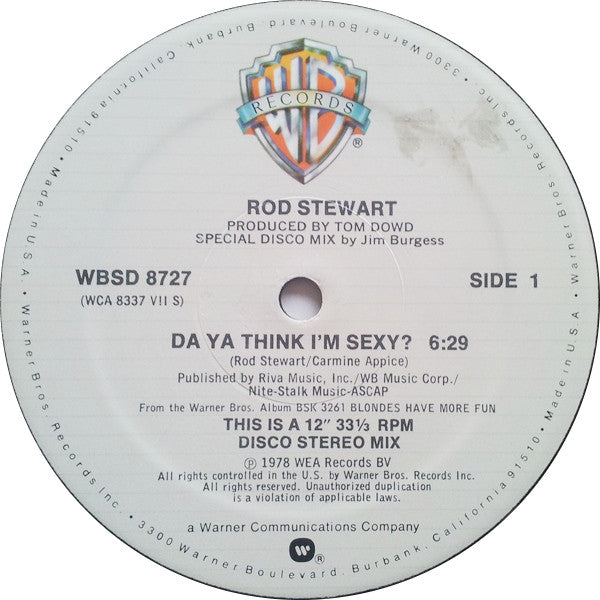 Rod Stewart : Da Ya Think I'm Sexy? (Special Disco Mix) (12")