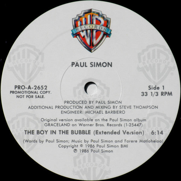 Paul Simon : The Boy In The Bubble (Extended Version) (12", Single, Promo)