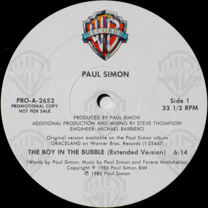 Paul Simon : The Boy In The Bubble (Extended Version) (12", Single, Promo)