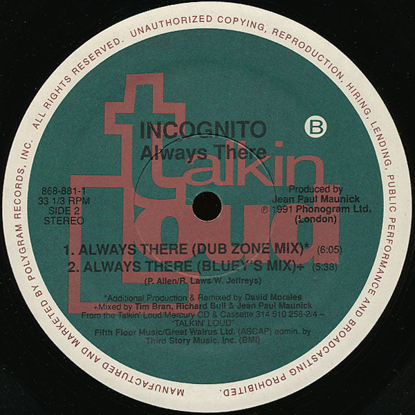 Incognito Featuring Jocelyn Brown : Always There (12", Single)