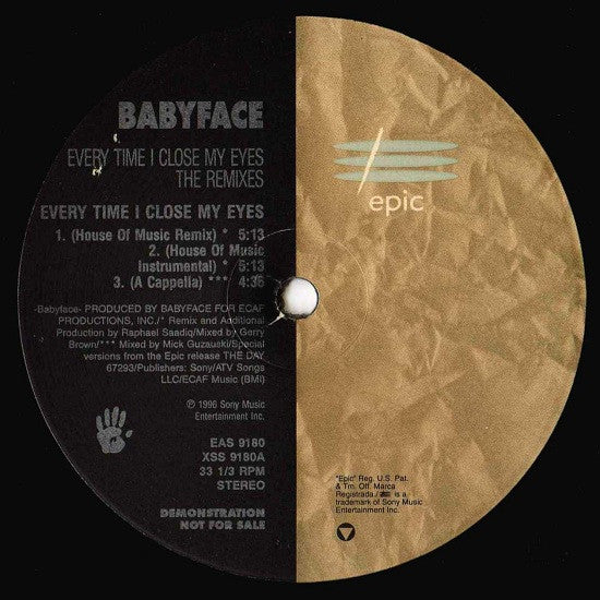 Babyface : Every Time I Close My Eyes (The Remixes) (12", Promo)
