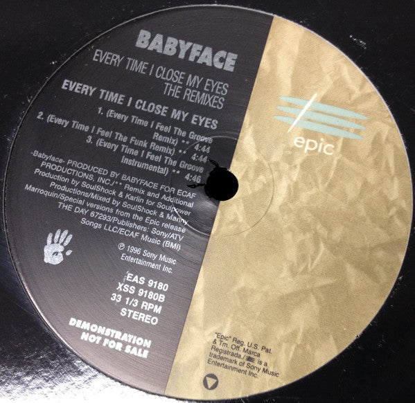 Babyface : Every Time I Close My Eyes (The Remixes) (12", Promo)