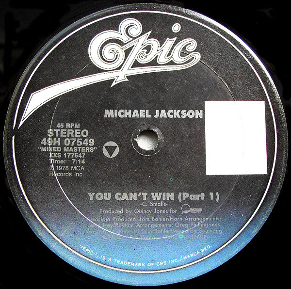 Michael Jackson : You Can't Win (Part 1) / Billie Jean (12")