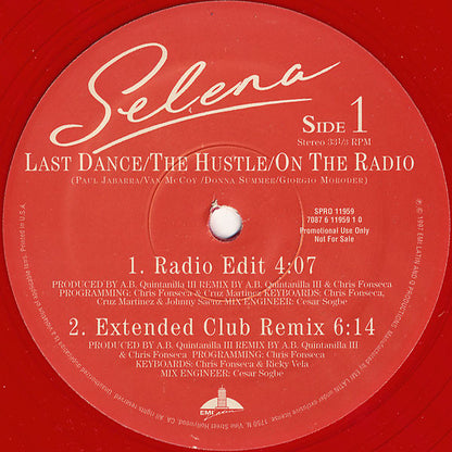 Selena : Last Dance/The Hustle/On The Radio (12", Promo, Red)