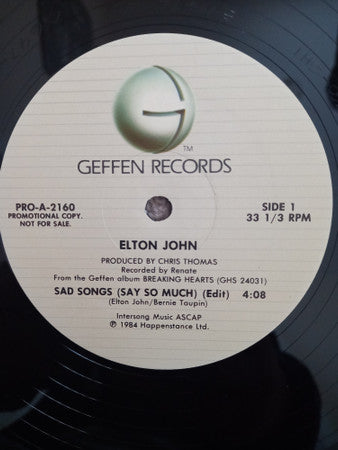 Elton John : Sad Songs (Say So Much) (12", Maxi, Promo)