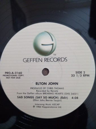 Elton John : Sad Songs (Say So Much) (12", Maxi, Promo)