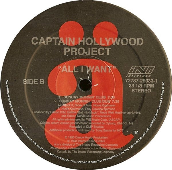 Captain Hollywood Project : All I Want (12", Maxi)
