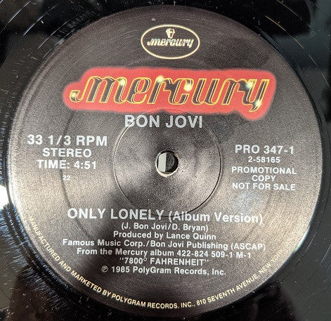 Bon Jovi : Only Lonely (12", Single, Promo)