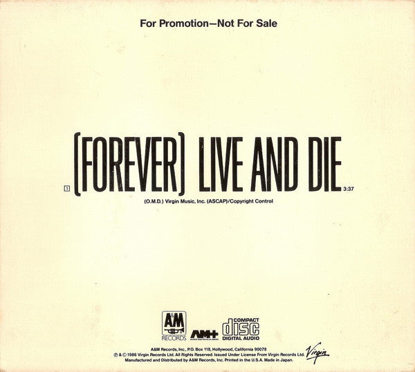 Orchestral Manoeuvres In The Dark : (Forever) Live And Die (CD, Single, Promo)