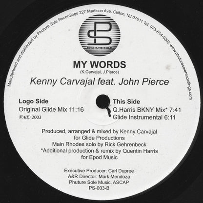 Kenny Carvajal Feat. John Pierce* : My Words (12")
