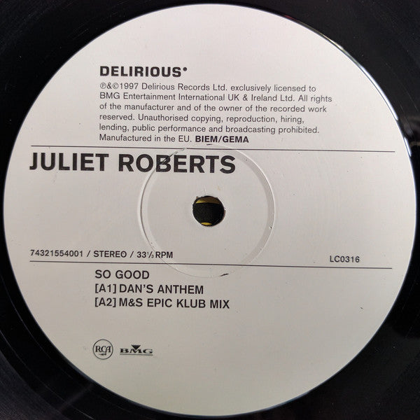 Juliet Roberts : So Good / Free Love 98 (12")