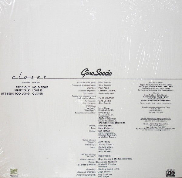 Gino Soccio : Closer (LP, Album, SP )