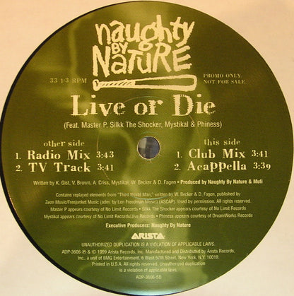 Naughty By Nature : Live Or Die (12", Promo)