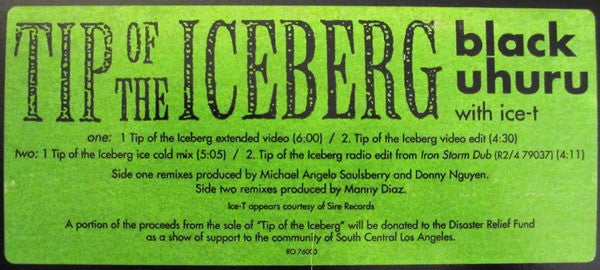 Black Uhuru With Ice-T : Tip Of The Iceberg (12", Promo)