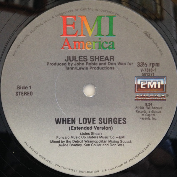 Jules Shear : When Love Surges (12", Single, Win)