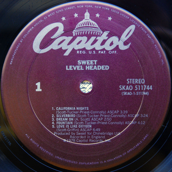 Sweet* : Level Headed (LP, Album, Club, CRC)