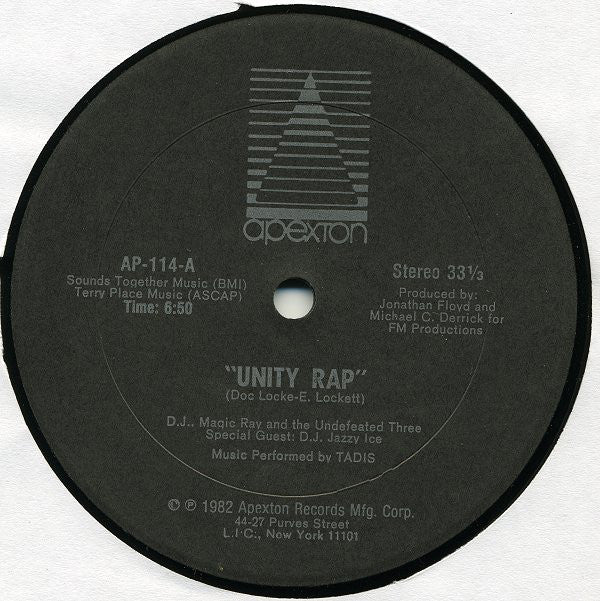 D.J. Magic Ray And The Undefeated Three : Unity Rap (12")