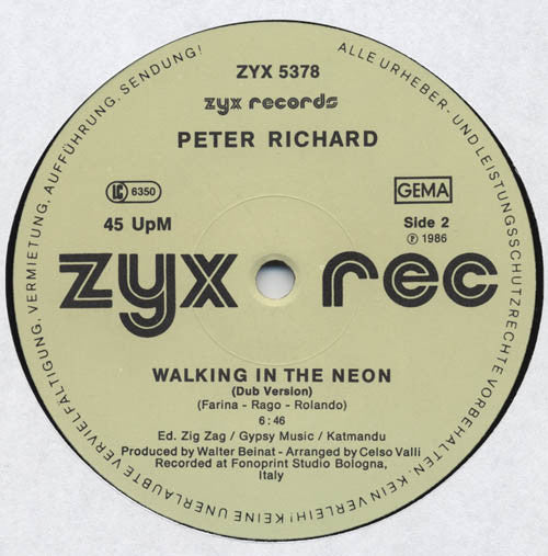 Peter Richard : Walking In The Neon (Club Version) (12")