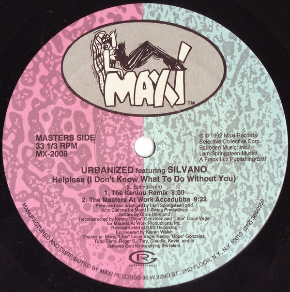 Urbanized Featuring Silvano : Helpless (I Don't Know What To Do Without You) (12")