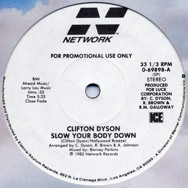 Clifton Dyson : Slow Your Body Down (12", Promo)