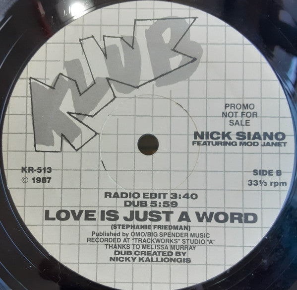 Nick Siano* : Love Is Just A Word (12", Promo)