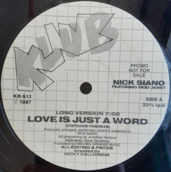 Nick Siano* : Love Is Just A Word (12", Promo)
